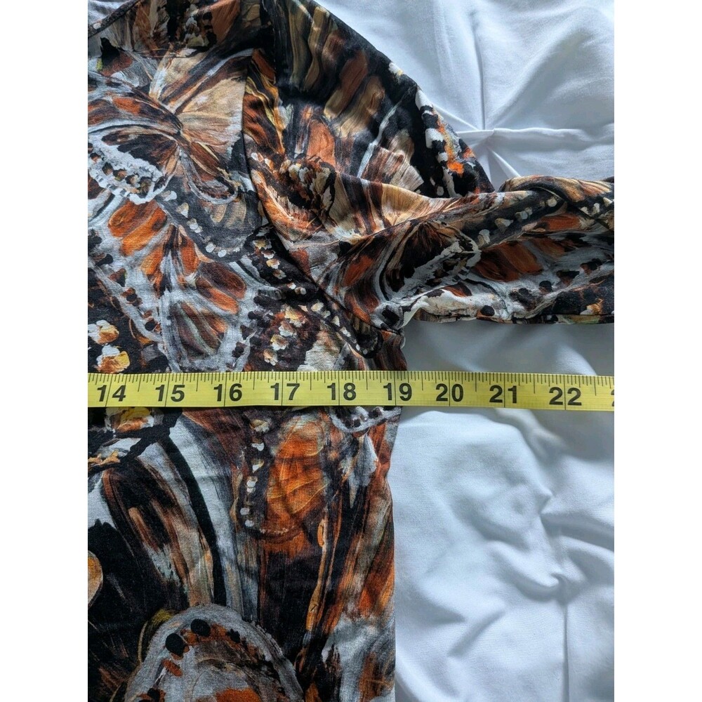 Peck & Peck Artsy Tee Top Womens L Brown Painted Butterfly Art To Wear Festival - Picture 9 of 10